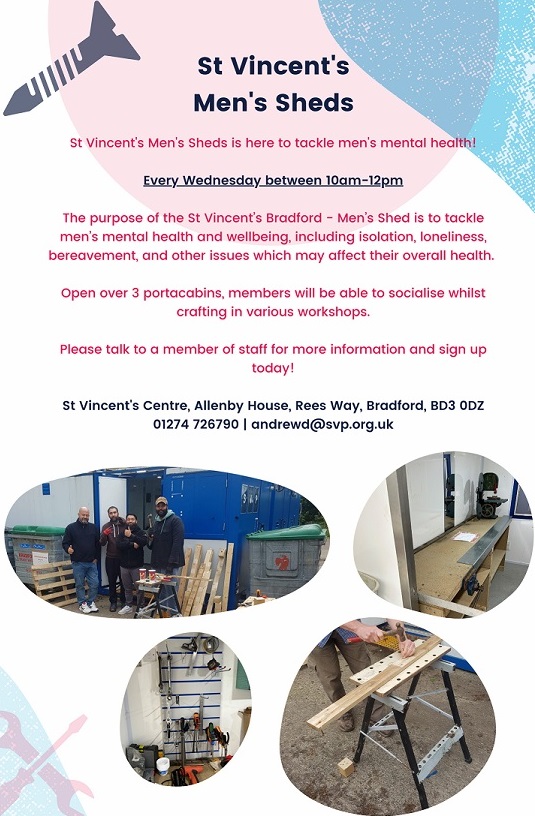St Vincent's men's sheds flyer - text copied into the listing for screen reader.