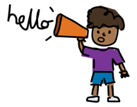 image of a small boy using a megaphone to say hello