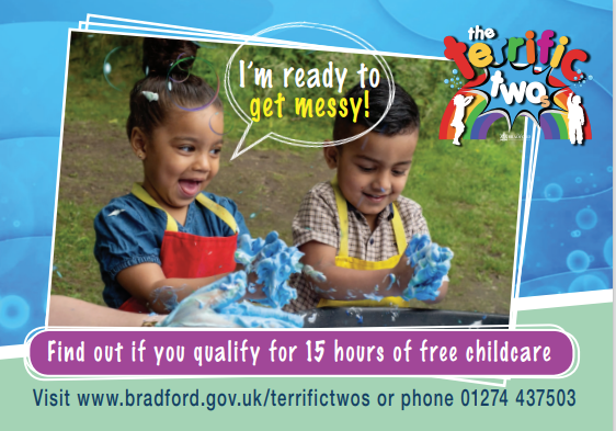Front of free childcare postcard