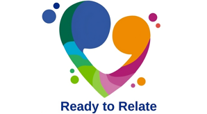 Ready to relate logo, a colourful heart which depicts a parent and baby