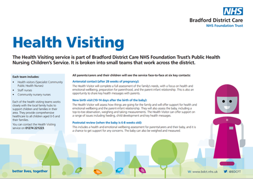 Image of a Health Visitor leaflet, the link to access the leaflet is below