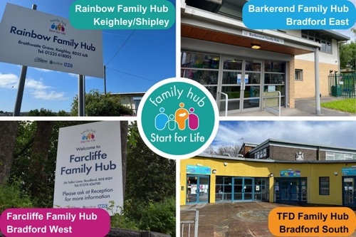 picture collage of four family hub locations